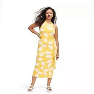DVF x Target Halter Tie Neck Ginkgo Yellow Sweaterknit Dress - XXL